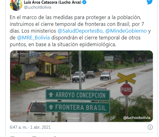 Cierre de frontera con Brasil